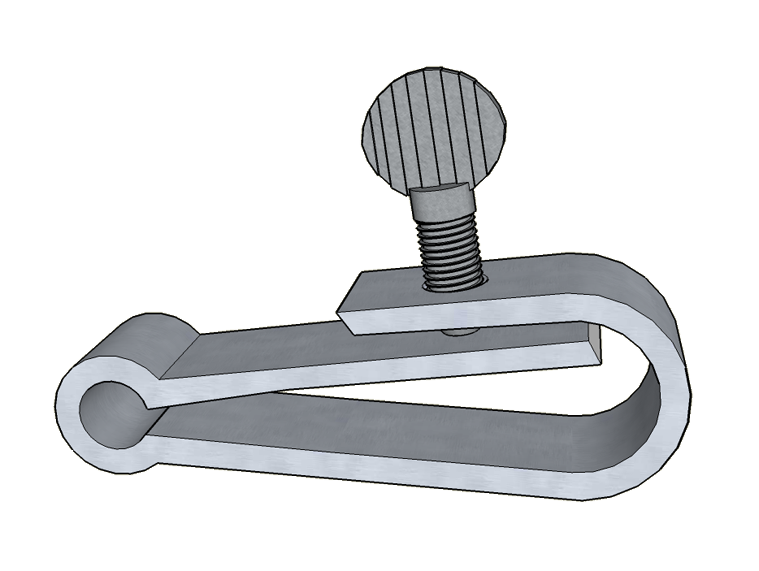 My concept for a 2-piece metal Hoffman clamp involves a thick spring snap hook with the springy member compressed against the tubing by a thumbscrew threaded through the hook.