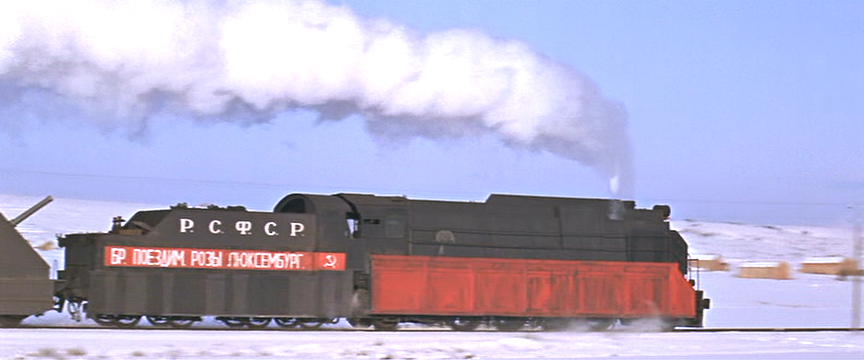 Side view of Strelnikov's train as it passes.