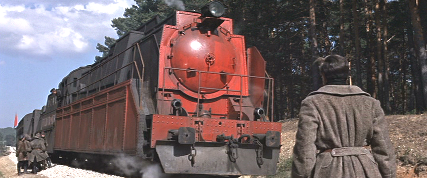 Iconic front right worm's eye view of Strelnikov's train.